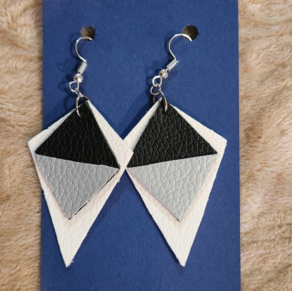 Elegant Black, Silver, and White Layered Earrings